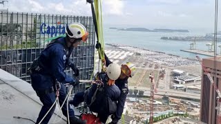 SCDF rescues workers stranded on gondola at 40th storey of Tanjong Pagar building  Sg incident [upl. by Illac]