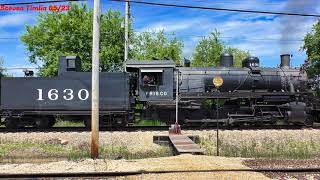 4KIRM Union IL 1630 steam train reverse move past the station with huge whistl rail locomotive [upl. by Spancake]