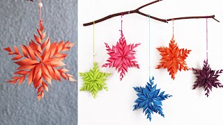 Simple Paper snowflake wall hanging  DIY easy paper crafts tutorial  Wall decoration ideas [upl. by Sualokcin463]