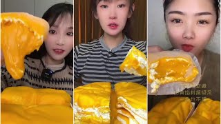 ASMR EATING YELLOW CUSTARD DESSERT MUKBANG 💛Mochicrepe roll mukbang eatingshow [upl. by Colette]