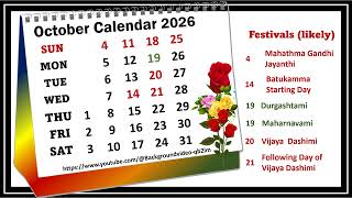 October Calendar 2026 octobercalender2026 [upl. by Yrrol]