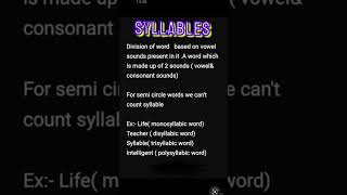 Syllables Mono syllabic disyllabic trisyllabic polysyllabic [upl. by Assirehs]