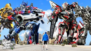 Transformers စက်ရုပ်ကားတွေရဲ့အကြမ်းစားတိုက်ပွဲ Transformers in GTA V GTA 5 Myanmar [upl. by Kenleigh64]