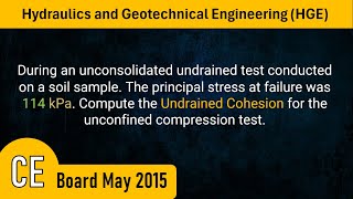 CE Board HGE Problem 33 Shear Strengths of Soils  CE May 2015 [upl. by Primalia]