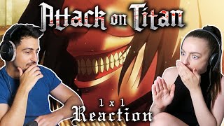 OMG WHAT Our first time watching ATTACK ON TITAN  Episode 1 REACTION [upl. by Nelhsa]