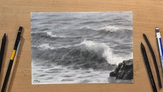 How to Draw Waves in Charcoal  Full Length Drawing Tutorial [upl. by Lawley]