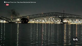 Collapse of Key Bridge in Baltimore after Ship Collision  VOANews [upl. by Eelarual]