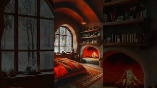 Healing Ambiance Sleep Aid Cave Cozy Cabin Burning Fireplace Blizzard Snowfall [upl. by Eeralav]