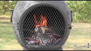 Yule Log Fire in a Blue Rooster Dragonfly Cast Aluminum Chiminea [upl. by Lleon]