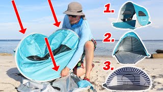 How To Fold A PopUp Beach Tent 3 Different Sun Shelter Designs [upl. by Lean]