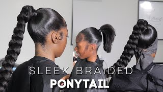 SLEEK SIDE PART SWOOP EXTENDED PONYTAIL TUTORIAL NATURAL HAIR  iamroxybennett ponytails [upl. by Tsai]