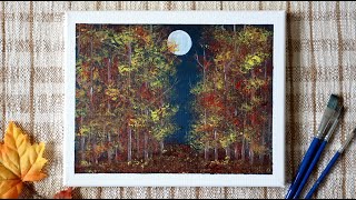 Moonlit Trees in Autumn  Acrylic Painting Tutorial [upl. by Ruth]