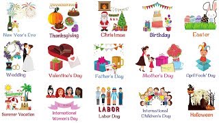 Holidays and Special Events Vocabulary Words  List of Holidays in English [upl. by Kaete]