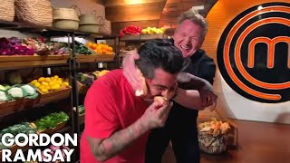 Gordon Ramsay PRANKS Aarón Sanchez in PBampJ CHALLENGE [upl. by Alwyn]