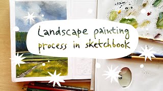 Gouache landscape in sketchbook Sketching process [upl. by Zerimar]