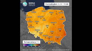 Poniedziałek prognoza temperatury powietrza 26082024 na 8 godzin Model INCA short weather [upl. by Daniel]