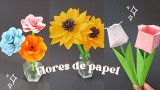 Tutorial de tulipanes girasoles y rosas de papel 🌷🌻🌹 Flores DIY Flowers Paper [upl. by Vanzant]