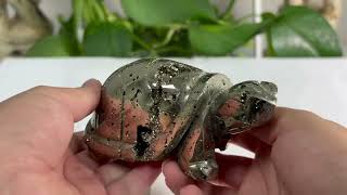 Natural Pyrite HandCarved Turtle Animal Carving [upl. by Aidnic]