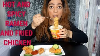 SPICY RAMEN NOODLES AND SPICY FRIED CHICKEN CHUNKS MUKBANG [upl. by Giorgia]