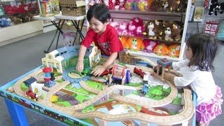 The Kids amp the Thomas and Friends Wooden Table Play Set Part 1 [upl. by Yahiya906]