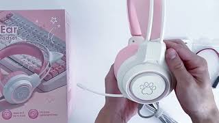 Cat Ear Gaming Headphones For PC Computer Gaming Headsets Wit [upl. by Ynnelg]