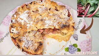 Rhubarb Pudding Cake Recipe  Rhabarberkuchen mit Streuseln und Pudding [upl. by Eirena]