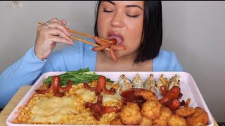 ASMR CARBONARA FIRE NOODLE MUKBANG OCTOPUS HOTDOGS PANKO SHRIMP PAN FRIED DUMPLINGS DIPPED IN 🔥 [upl. by Nylakcaj]