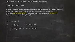 Reakcja spalania całkowitego etanu przebiega zgodnie z równaniem2 C₂H₆  7O₂ → 4 CO₂  6 H₂O [upl. by Scherle]