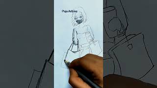 How to draw girl with shopping bagsKolkata Pujagirl drawing shopping girldrawing durgapuja [upl. by Ahsika]