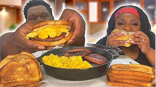 THICK BOLOGNA BREAKFAST SANDWICH MUKBANG  CAUGHT ON ZOOM CALL  EATING CALL [upl. by Island425]