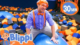 Blippi Bounces at Skyzone Indoor Trampoline Park Educational Videos for Kids [upl. by Allicsirp229]