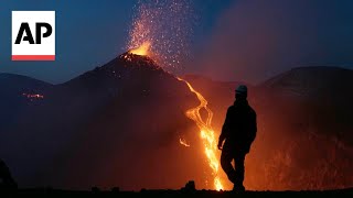 WATCH Mount Etna erupts in Sicily [upl. by Jacobine]