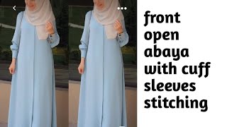 ladies front open abaya with cuff sleeves cutting and stitching beadesigner [upl. by Htiduj821]