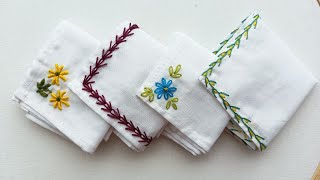 VERY EASY HANDKERCHIEF HAND EMBROIDERY DESIGNS FOR BEGINNERSoutline and flower hand embroidery🥰🥰 [upl. by Harden]