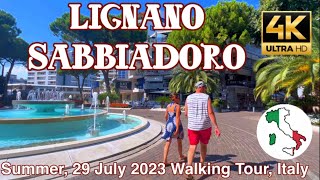 ITALY SUMMER WALK LIGNANO SABBIADORO centro storico strada principale Spiaggia 4K [upl. by Edyak]