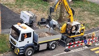 Road subsidence and pipe reparation RC Wheel Excavator Liebherr A918 MAN truck [upl. by Kaenel]