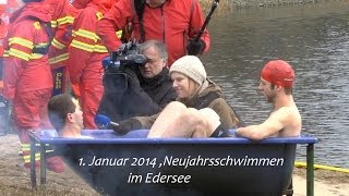 00 Jahre Edersee Neujahrsschwimmen 2014 an der Sperrmauer von tubehorst1 [upl. by Alliscirp]