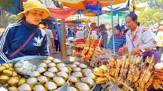 Cambodia Street Food Paradise at Oudong Market  Dessert Frog Chicken Shrimp Fish Bee amp More [upl. by Aurlie]