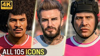 ALL 105 ICON Faces in EA Sports FC 24 Ronaldo Ronaldinho Beckham etc [upl. by Nilauqcaj]