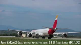 Airbus A340600 Iberia takeoff from Trieste Airport [upl. by Huba285]