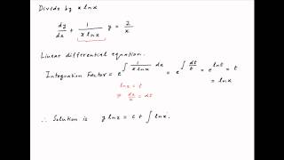 Solve the differential equation xlnxdydx  y  2lnx [upl. by Means]