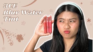 3CE Blur Water Tint  Swatches and Comparisons for Chasing Rose More Peach and First Letter [upl. by Pascia560]