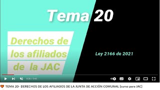 🧡 TEMA 20 DERECHOS DE LOS AFILIADOS DE LA JUNTA DE ACCIÓN COMUNAL curso para JAC [upl. by Xino997]