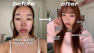 GLOW UP transformation for 2024 beauty tips perfect hair doing my own nails glass skincare [upl. by Gerdy]