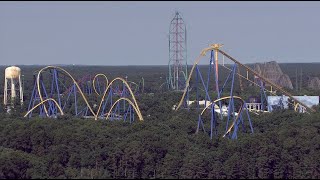 Watch drone fly over Six Flags Great Adventures roller coaster [upl. by Lipsey]