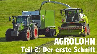 Lohnunternehmen Agrolohn Der erste Schnitt – Mähen Häckseln Ladewagen [upl. by Yrocaj]