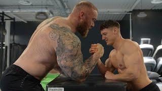 Arm Wrestling the WORLDS STRONGEST MAN ft The Mountain Hafthor Bjornsson [upl. by Ardnnaed]