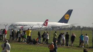 AIRBUS A380841 LUFTHANSA  low pass landing takeoff RWY24 at Prague Ruzyne LKPR [upl. by Ahsyak]