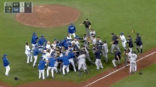 NYYTOR Benches clear again when Severino hits Smoak [upl. by Llejk]