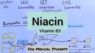 Niacin  Active Forms Functions Deficiency Manifestations Therapeutic Uses [upl. by Aitsirk]